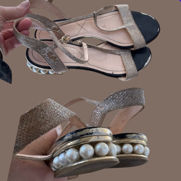 Nicholas Kirkwood glitter flats pearl heel sandals ballet shoes slide in t strap - Picture 1 of 8